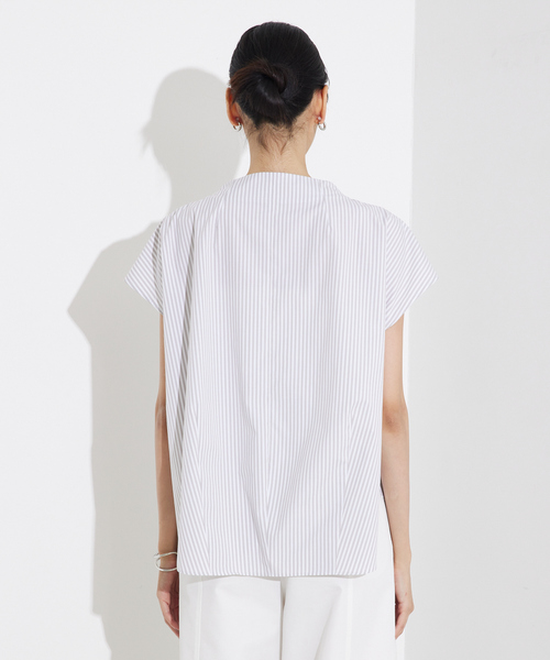 qualite（カリテ）の「ハイネックフレンチシャツ/オフィスカジュアル/夏服（シャツ/ブラウス・レディース・オフホワイト/チャコールグレー/ブルー・フリー）」の13枚目の写真