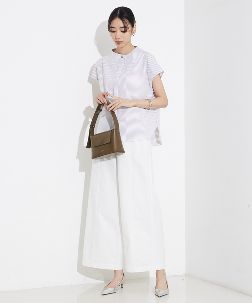 qualite（カリテ）の「ハイネックフレンチシャツ/オフィスカジュアル/夏服（シャツ/ブラウス・レディース・オフホワイト/チャコールグレー/ブルー・フリー）」の19枚目の写真