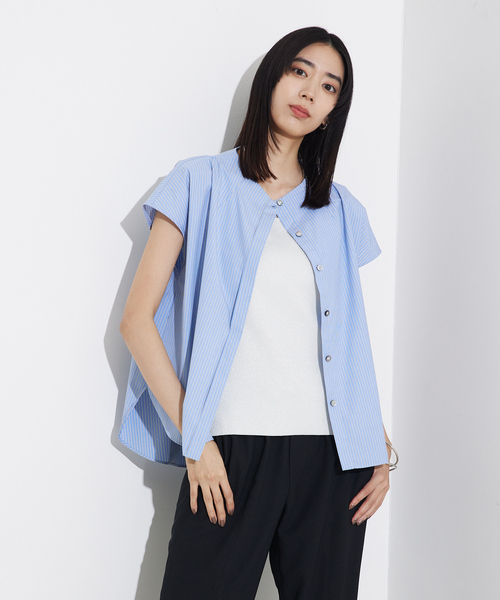 qualite（カリテ）の「ハイネックフレンチシャツ/オフィスカジュアル/夏服（シャツ/ブラウス・レディース・オフホワイト/チャコールグレー/ブルー・フリー）」の22枚目の写真