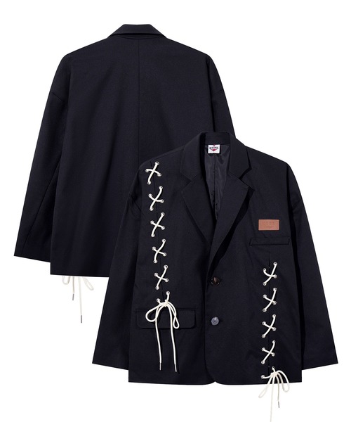 セール】HOOK -original- アシンメトリー編み上げテーラードジャケット
