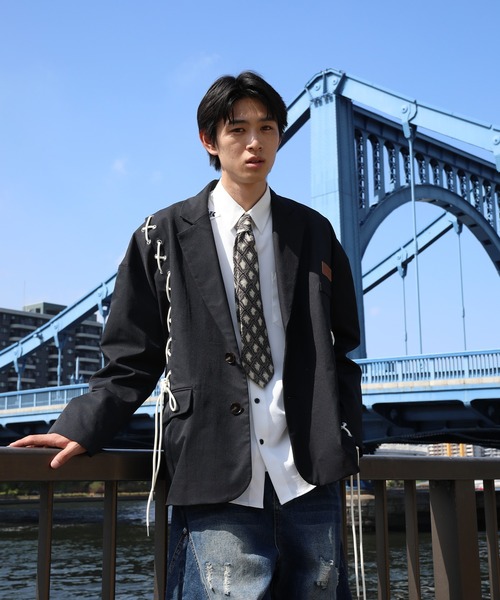 セール】HOOK -original- アシンメトリー編み上げテーラードジャケット