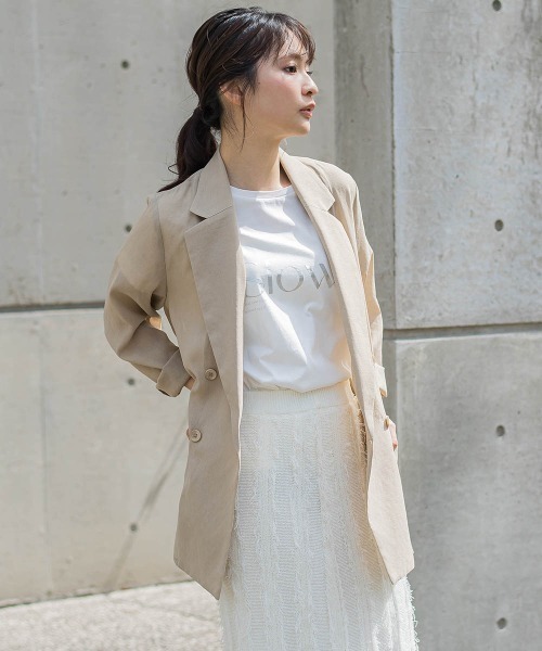 Droite lautreamont（ドロワットロートレアモン）の「シアー麻調合繊ジャケット≪手洗い可能≫（テーラードジャケット・レディース・ネイビー/ベージュ・M）」の2枚目の写真