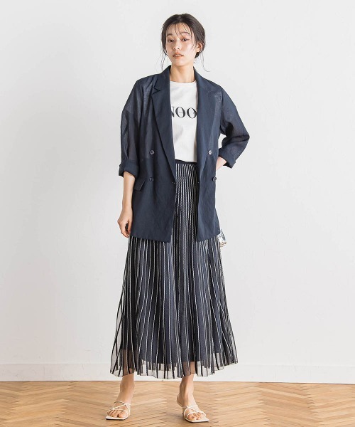 Droite lautreamont（ドロワットロートレアモン）の「シアー麻調合繊ジャケット≪手洗い可能≫（テーラードジャケット・レディース・ネイビー/ベージュ・M）」の9枚目の写真