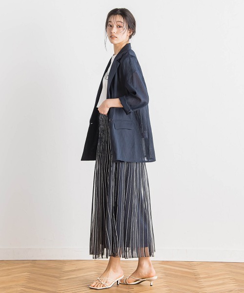 Droite lautreamont（ドロワットロートレアモン）の「シアー麻調合繊ジャケット≪手洗い可能≫（テーラードジャケット・レディース・ネイビー/ベージュ・M）」の10枚目の写真