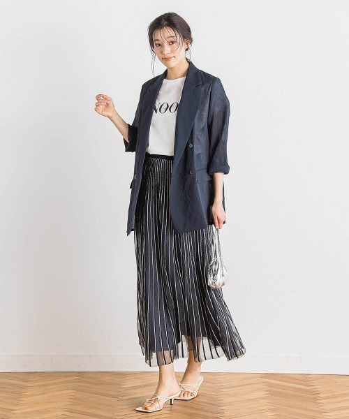 Droite lautreamont（ドロワットロートレアモン）の「シアー麻調合繊ジャケット≪手洗い可能≫（テーラードジャケット・レディース・ネイビー/ベージュ・M）」の12枚目の写真