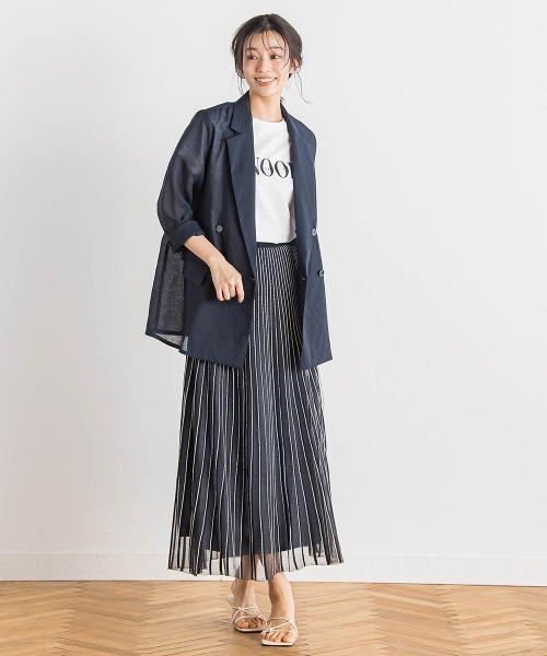 Droite lautreamont（ドロワットロートレアモン）の「シアー麻調合繊ジャケット≪手洗い可能≫（テーラードジャケット・レディース・ネイビー/ベージュ・M）」の13枚目の写真