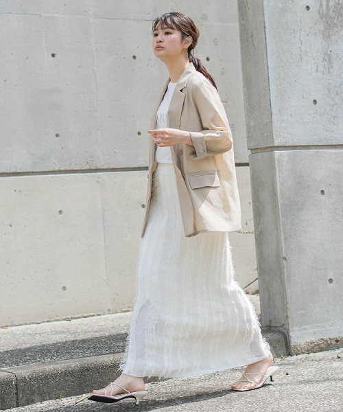 Droite lautreamont（ドロワットロートレアモン）の「シアー麻調合繊ジャケット≪手洗い可能≫（テーラードジャケット・レディース・ネイビー/ベージュ・M）」の18枚目の写真