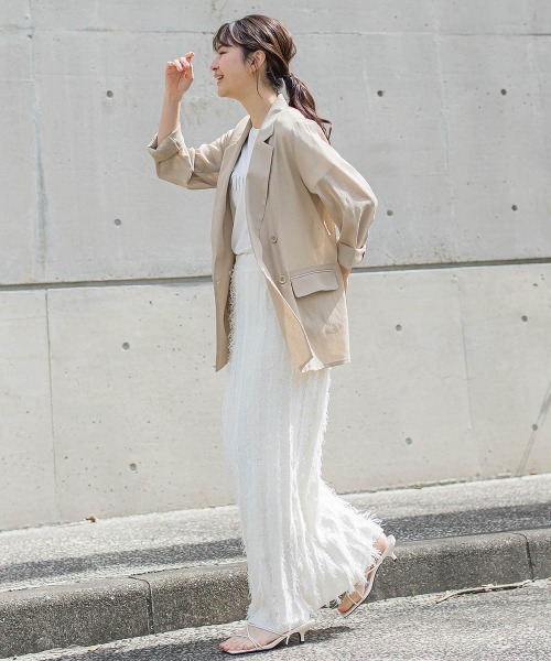 Droite lautreamont（ドロワットロートレアモン）の「シアー麻調合繊ジャケット≪手洗い可能≫（テーラードジャケット・レディース・ネイビー/ベージュ・M）」の20枚目の写真