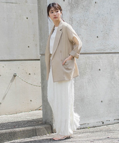 Droite lautreamont（ドロワットロートレアモン）の「シアー麻調合繊ジャケット≪手洗い可能≫（テーラードジャケット・レディース・ネイビー/ベージュ・M）」の22枚目の写真