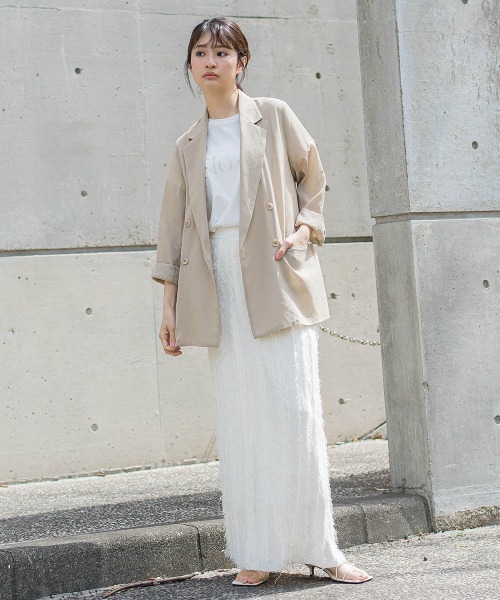 Droite lautreamont（ドロワットロートレアモン）の「シアー麻調合繊ジャケット≪手洗い可能≫（テーラードジャケット・レディース・ネイビー/ベージュ・M）」の21枚目の写真