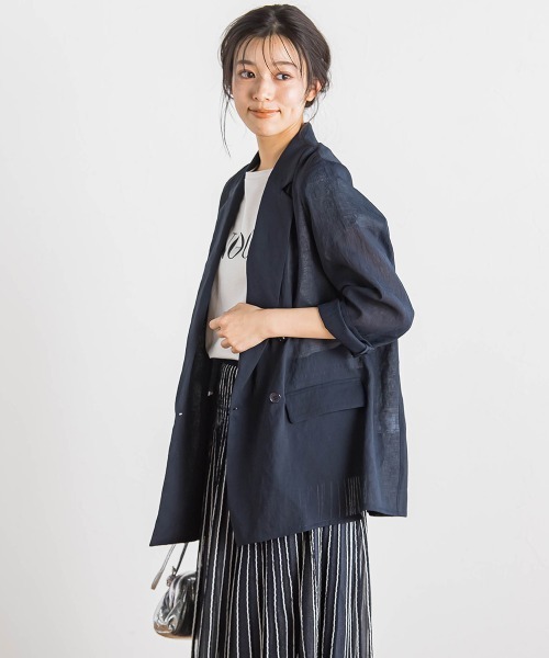 Droite lautreamont（ドロワットロートレアモン）の「シアー麻調合繊ジャケット≪手洗い可能≫（テーラードジャケット・レディース・ネイビー/ベージュ・M）」の3枚目の写真