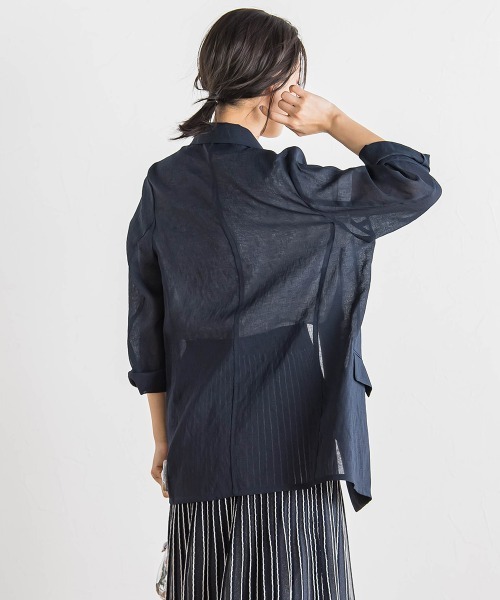Droite lautreamont（ドロワットロートレアモン）の「シアー麻調合繊ジャケット≪手洗い可能≫（テーラードジャケット・レディース・ネイビー/ベージュ・M）」の5枚目の写真