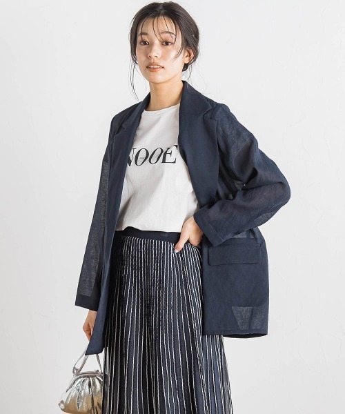 Droite lautreamont（ドロワットロートレアモン）の「シアー麻調合繊ジャケット≪手洗い可能≫（テーラードジャケット・レディース・ネイビー/ベージュ・M）」の7枚目の写真