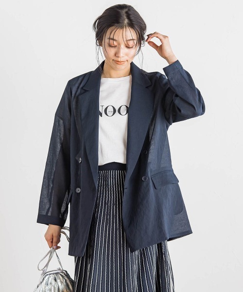 Droite lautreamont（ドロワットロートレアモン）の「シアー麻調合繊ジャケット≪手洗い可能≫（テーラードジャケット・レディース・ネイビー/ベージュ・M）」の8枚目の写真