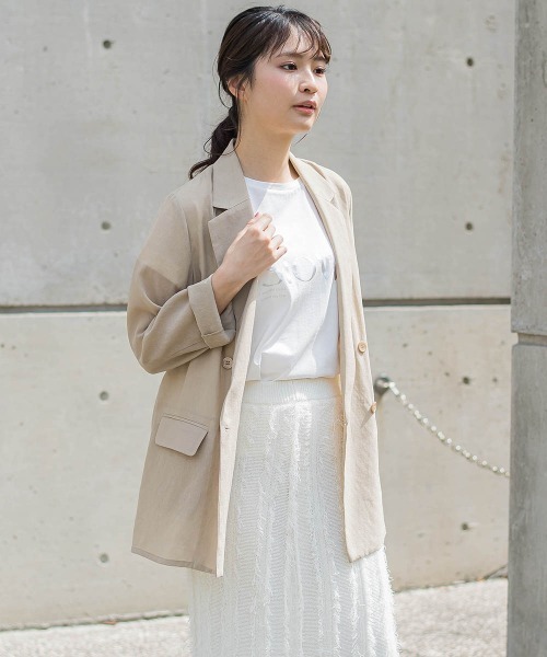 Droite lautreamont（ドロワットロートレアモン）の「シアー麻調合繊ジャケット≪手洗い可能≫（テーラードジャケット・レディース・ネイビー/ベージュ・M）」の14枚目の写真