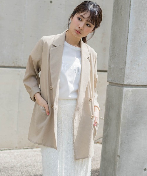 Droite lautreamont（ドロワットロートレアモン）の「シアー麻調合繊ジャケット≪手洗い可能≫（テーラードジャケット・レディース・ネイビー/ベージュ・M）」の15枚目の写真