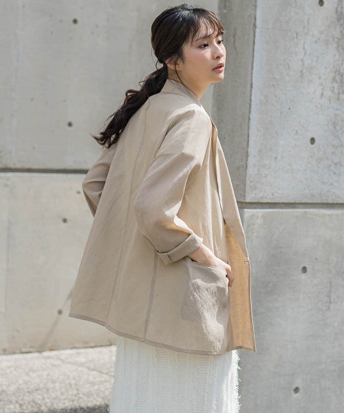 Droite lautreamont（ドロワットロートレアモン）の「シアー麻調合繊ジャケット≪手洗い可能≫（テーラードジャケット・レディース・ネイビー/ベージュ・M）」の16枚目の写真