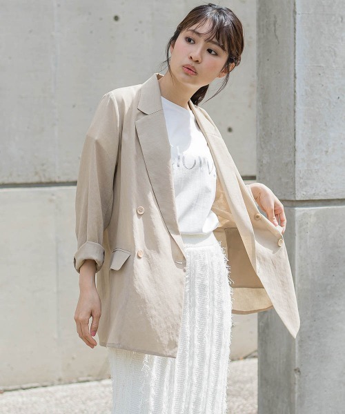 Droite lautreamont（ドロワットロートレアモン）の「シアー麻調合繊ジャケット≪手洗い可能≫（テーラードジャケット・レディース・ネイビー/ベージュ・M）」の17枚目の写真