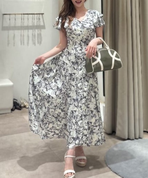 Rienda 【AKB48】ダブルフレアスリーブワンピース 半袖 夏服 Rienda 【AKB48】ダブルフレアスリーブワンピース 半袖 夏服