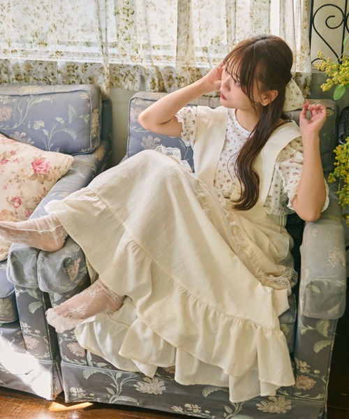 kutir（クティール）の「【クティールとレトロ】アソートティアードレースフリルジャンパースカート（ジャンパースカート・レディース・オフホワイト/ライトブルー/グリーン/ブルー/ピンク・MEDIUM/SMALL）」の15枚目の写真