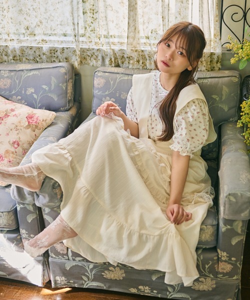 kutir（クティール）の「【クティールとレトロ】アソートティアードレースフリルジャンパースカート（ジャンパースカート・レディース・オフホワイト/ライトブルー/グリーン/ブルー/ピンク・MEDIUM/SMALL）」の16枚目の写真