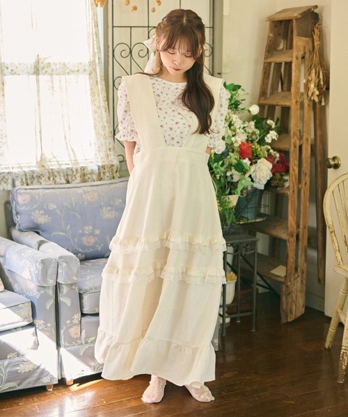 kutir（クティール）の「【クティールとレトロ】アソートティアードレースフリルジャンパースカート（ジャンパースカート・レディース・オフホワイト/ライトブルー/グリーン/ブルー/ピンク・MEDIUM/SMALL）」の12枚目の写真