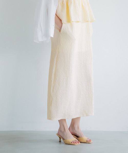 yuni komon シャーリング　ペプラムワンピース ユニ ラベンダー yuni（ユニ ）の「komon シャーリング ペプラムワンピース