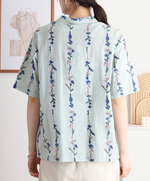 EMAGO 花ストライプ総柄刺繍シャツ（シャツ/ブラウス）｜Emago