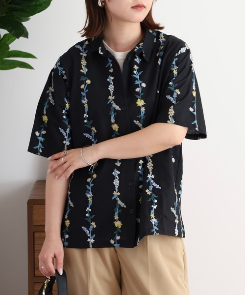 ワケアリ ♡ 花柄刺繍 ストライプロングシャツ ZW COLLECTION ストライプ柄ロングシャツ - ブルー | ZARA Japan