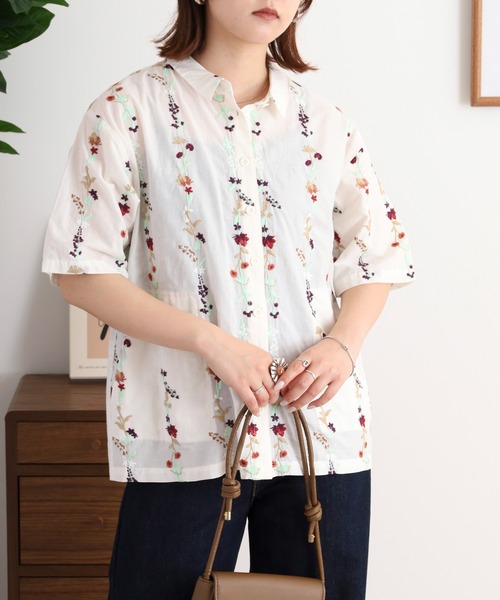ワケアリ ♡ 花柄刺繍 ストライプロングシャツ ZW COLLECTION ストライプ柄ロングシャツ - ブルー | ZARA Japan