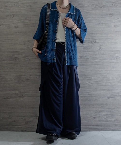 VELNUS(ベルナス)の「【VELNUS】Draped loose silhouette suspenders double tuck sheer layered slit pants/ドレープルーズシルエット サスペンダー ダブルタック シアーレイヤード スリットパンツ(スラックス・メンズ・ブルー/ブラック・S/M/L)」の21枚目の写真