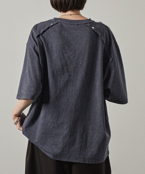 Alfred Alex】ヴィンテージ加工ヨークスタッズ半袖Tシャツ（Tシャツ