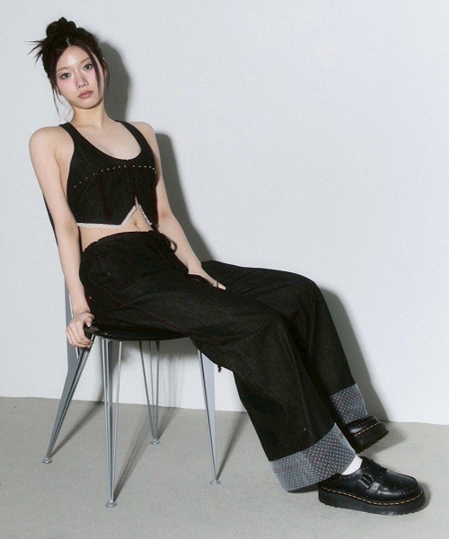 CHERRYQUIRI ■ Lace layered roll up denim デニム CHERRYQUIRI】lace layered roll up denim / 【チェリーキュリー
