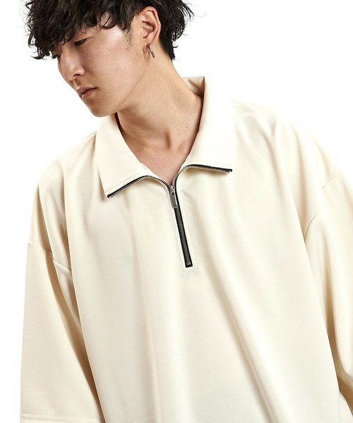 NO ID.(ノーアイディ)の「【NO ID.】Half Zip Big Pullover / ハーフ ジップ ビッグ プルオーバー(ポロシャツ・メンズ・ダークグレー/ダークグリーン/アイボリー/ブラック・ONE SIZE)」の2枚目の写真