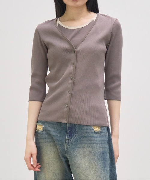 GOOD PEOPLE GOOD STITCHING GOOD PRODUCT（グッドピープルグッドスティッチンググッドプロダクト）の「【GOOD PEOPLE GOOD STITCHING GOOD PRODUCT/グッドピープルグッドスティッチンググッドプロダクト】V Neck 3/4 Sleeve Cardigan/Vネック7分袖カーディガン（カーディガン/ボレロ・レディース・ブラック/キナリ/ピンク/グレー・SMALL）」の4枚目の写真