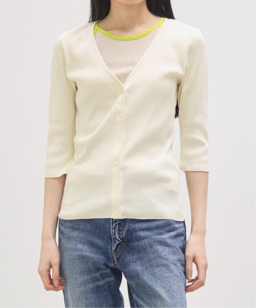 GOOD PEOPLE GOOD STITCHING GOOD PRODUCT（グッドピープルグッドスティッチンググッドプロダクト）の「【GOOD PEOPLE GOOD STITCHING GOOD PRODUCT/グッドピープルグッドスティッチンググッドプロダクト】V Neck 3/4 Sleeve Cardigan/Vネック7分袖カーディガン（カーディガン/ボレロ・レディース・ブラック/キナリ/ピンク/グレー・SMALL）」の2枚目の写真
