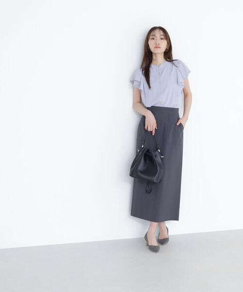 NATURAL BEAUTY BASIC（ナチュラルビューティーベーシック）の「◇メタルボタンフリルスリーブブラウス（シャツ/ブラウス・レディース・オフホワイト/ブルー/ダークブラウン・SMALL/MEDIUM）」の6枚目の写真