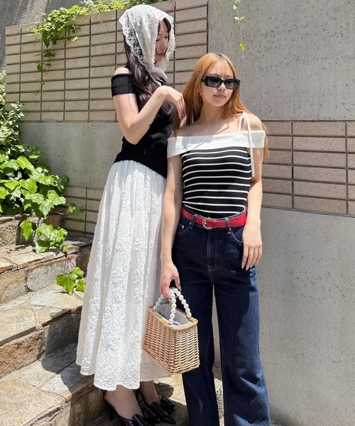 ROYAL PARTY(ロイヤルパーティー)の「アシンメトリーニットトップス(ニット/セーター・レディース・ブラック/オフホワイト/マルチ・FREE)」の4枚目の写真