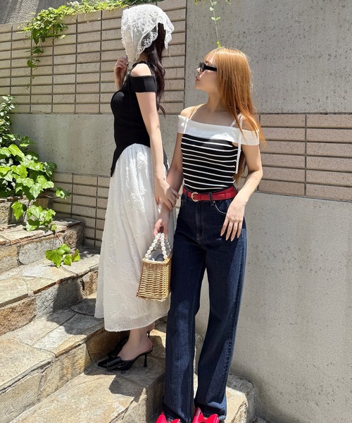 ROYAL PARTY(ロイヤルパーティー)の「アシンメトリーニットトップス(ニット/セーター・レディース・ブラック/オフホワイト/マルチ・FREE)」の5枚目の写真