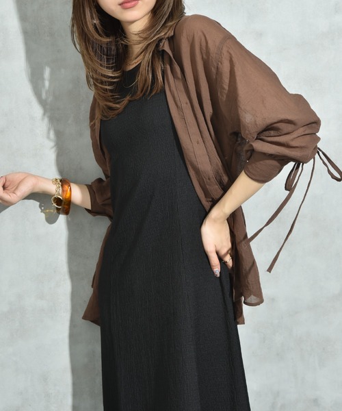 INTERPLANET（インタープラネット）の「Ｅボイルヨークギャザー袖ドロストシャツ（シャツ/ブラウス・レディース・オフホワイト/ブラック/ブラウン・FREE）」の9枚目の写真