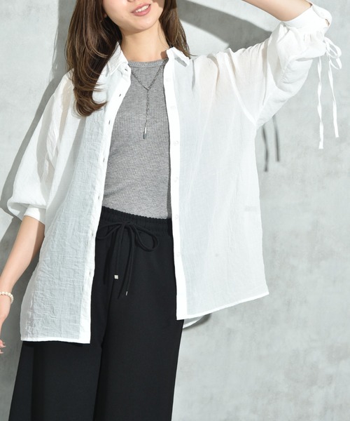 INTERPLANET（インタープラネット）の「Ｅボイルヨークギャザー袖ドロストシャツ（シャツ/ブラウス・レディース・オフホワイト/ブラック/ブラウン・FREE）」の16枚目の写真