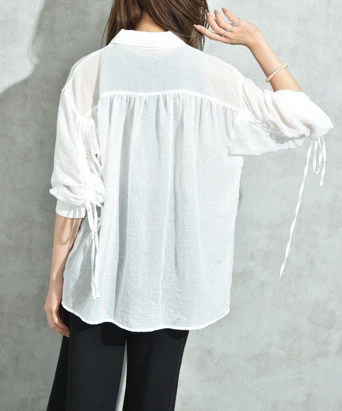 INTERPLANET（インタープラネット）の「Ｅボイルヨークギャザー袖ドロストシャツ（シャツ/ブラウス・レディース・オフホワイト/ブラック/ブラウン・FREE）」の19枚目の写真