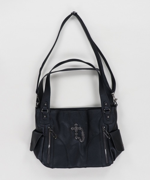 SPINNS（スピンズ）の「合皮ビッグショルダーバッグ/クロス（ショルダーバッグ・レディース・ブラック・ONESIZE）」の5枚目の写真