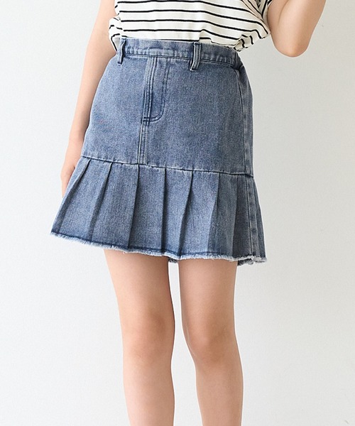 coca（coca）（コカ）の「キッズ　デニムタックスカート（デニムスカート・キッズ・ブルー/ブラック・130/140/150/120）」の2枚目の写真