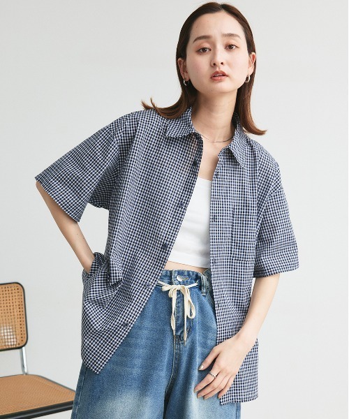 ad thie(アドティエ)の「ハーフスリーブ ポケット付き チェックシャツ(シャツ/ブラウス・レディース・ネイビー/ブルー・FREE)」の19枚目の写真