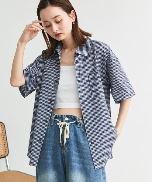 ad thie(アドティエ)の「ハーフスリーブ ポケット付き チェックシャツ(シャツ/ブラウス・レディース・ネイビー/ブルー・FREE)」の17枚目の写真
