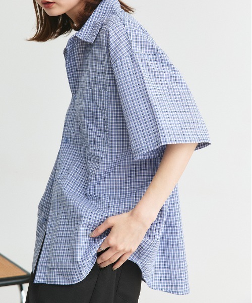 ad thie(アドティエ)の「ハーフスリーブ ポケット付き チェックシャツ(シャツ/ブラウス・レディース・ネイビー/ブルー・FREE)」の10枚目の写真