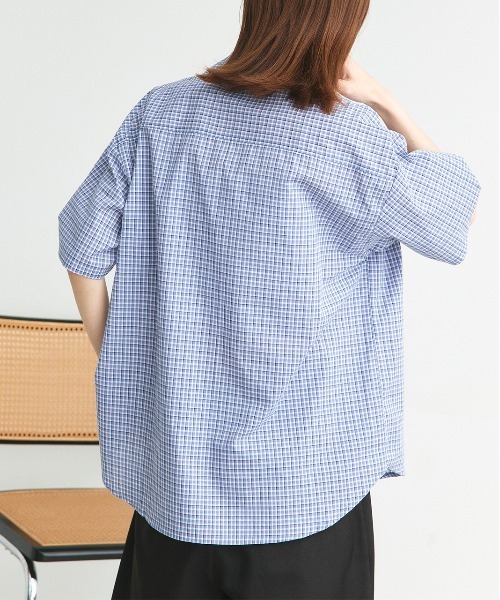 ad thie(アドティエ)の「ハーフスリーブ ポケット付き チェックシャツ(シャツ/ブラウス・レディース・ネイビー/ブルー・FREE)」の9枚目の写真