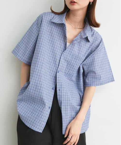 ad thie(アドティエ)の「ハーフスリーブ ポケット付き チェックシャツ(シャツ/ブラウス・レディース・ネイビー/ブルー・FREE)」の8枚目の写真