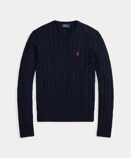 POLO RALPH LAUREN（ポロ ラルフ ローレン）の「ケーブルニット コットン クルーネック セーター（ニット/セーター・レディース・ブルー・S/M/L/XS/XL）」の2枚目の写真